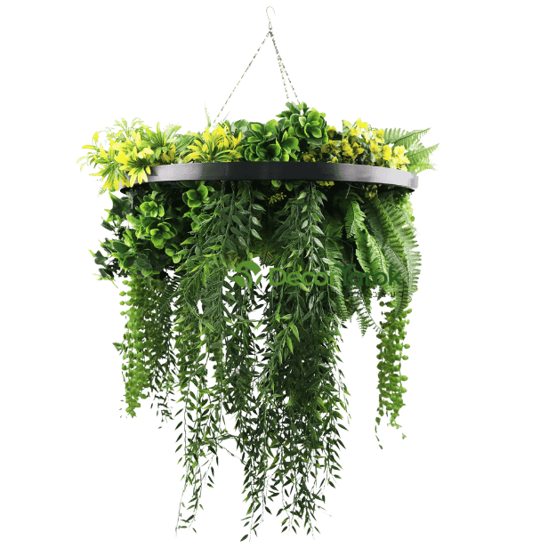 מפל צמחייה מלאכותית - דגם "ג'ונגל" קוטר 60 ס״מ | מסגרת בגימור שחור - DecorYarok