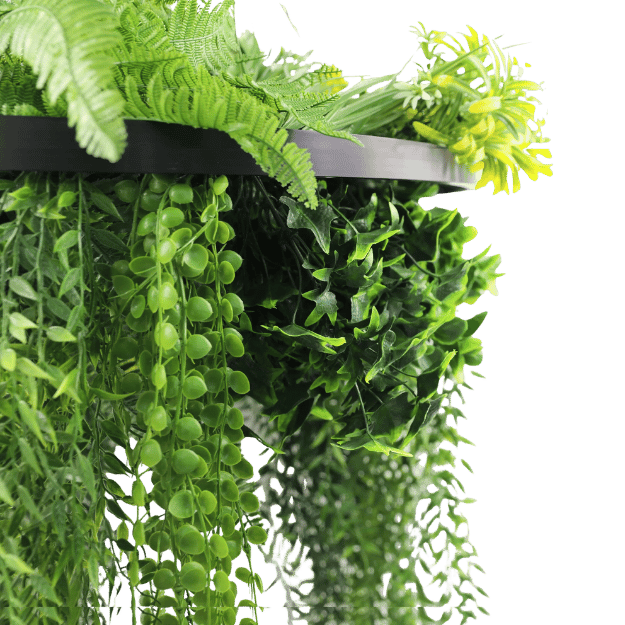 מפל צמחייה מלאכותית - דגם "ג'ונגל" קוטר 60 ס״מ | מסגרת בגימור שחור - DecorYarok